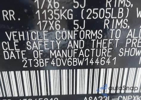 2011 Toyota Rav4 from USA, damaged, VIN 2T3BF4DV6BW144641